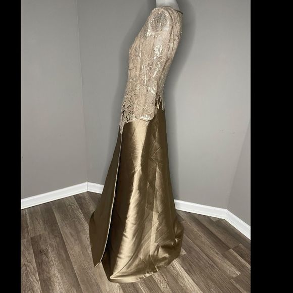 Teri Jon Embellished Floral Lace Illusion 3/4 Sleeve Gown Dress US 2 $1000 - Picture 6 of 9